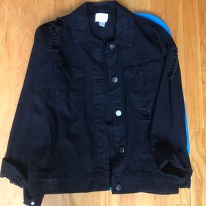 Black distressed denim jacket
